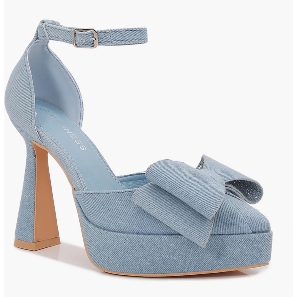 Berness Chic Light Blue Platform Heels with Bow